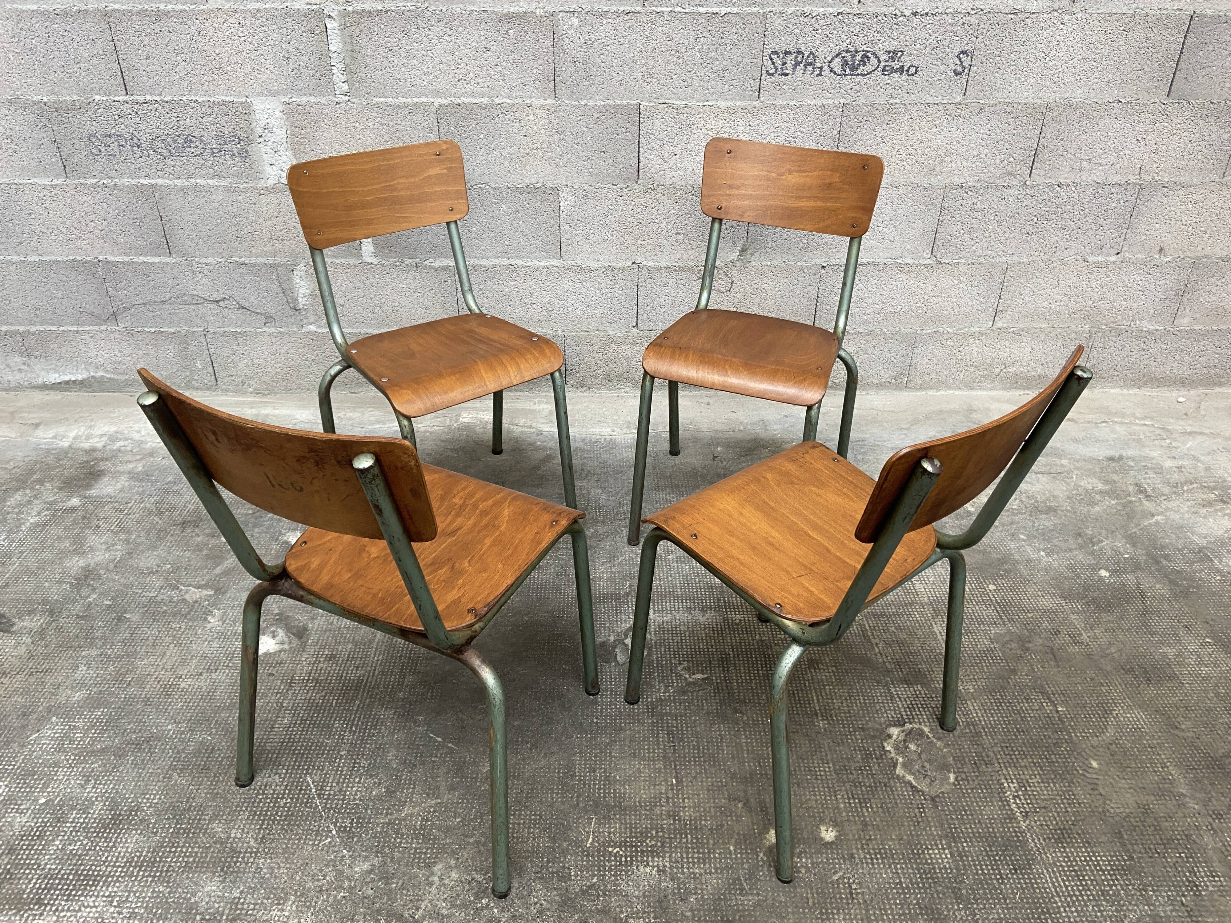 4 industrial chairs vintage school 1950