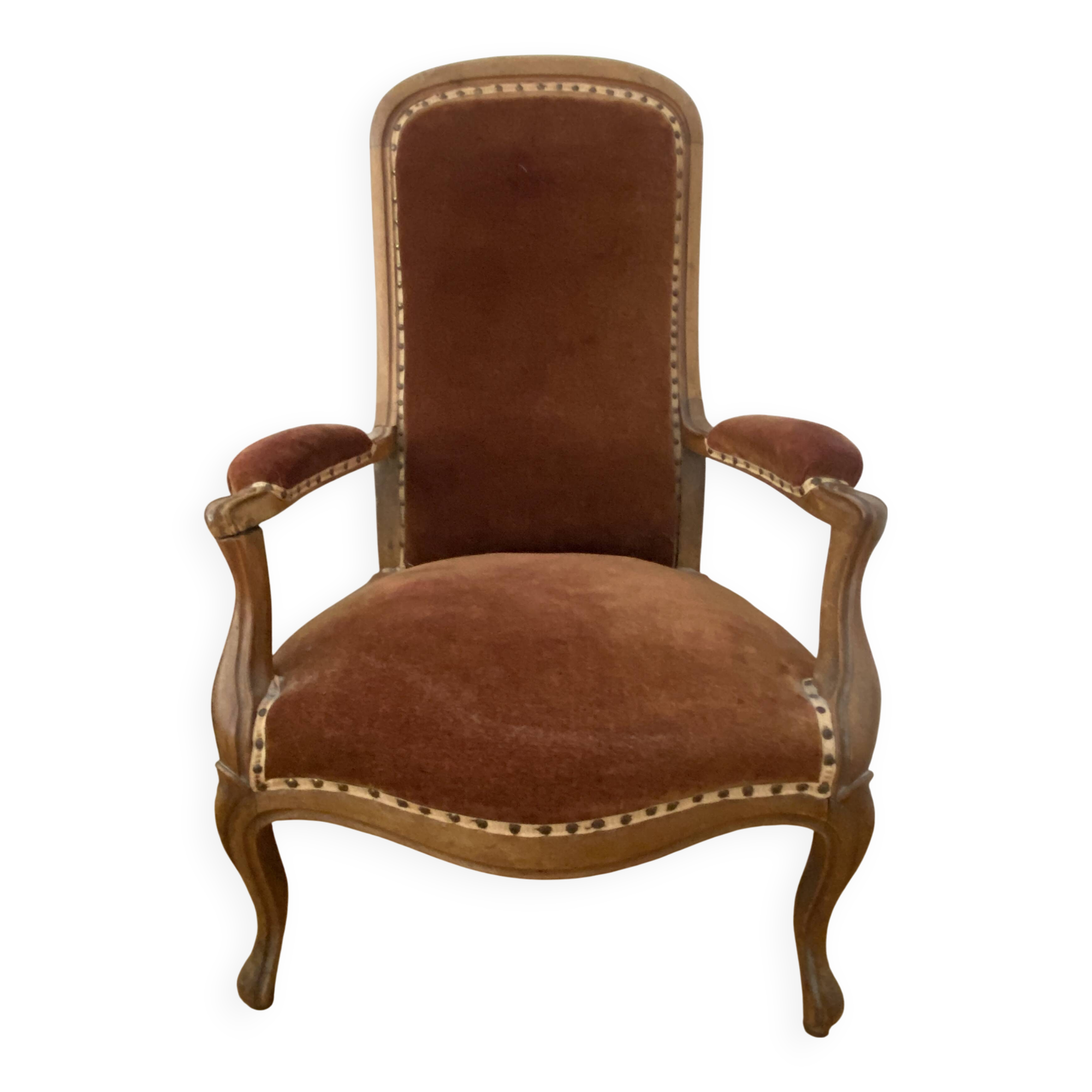 Voltaire armchair in cognac velvet