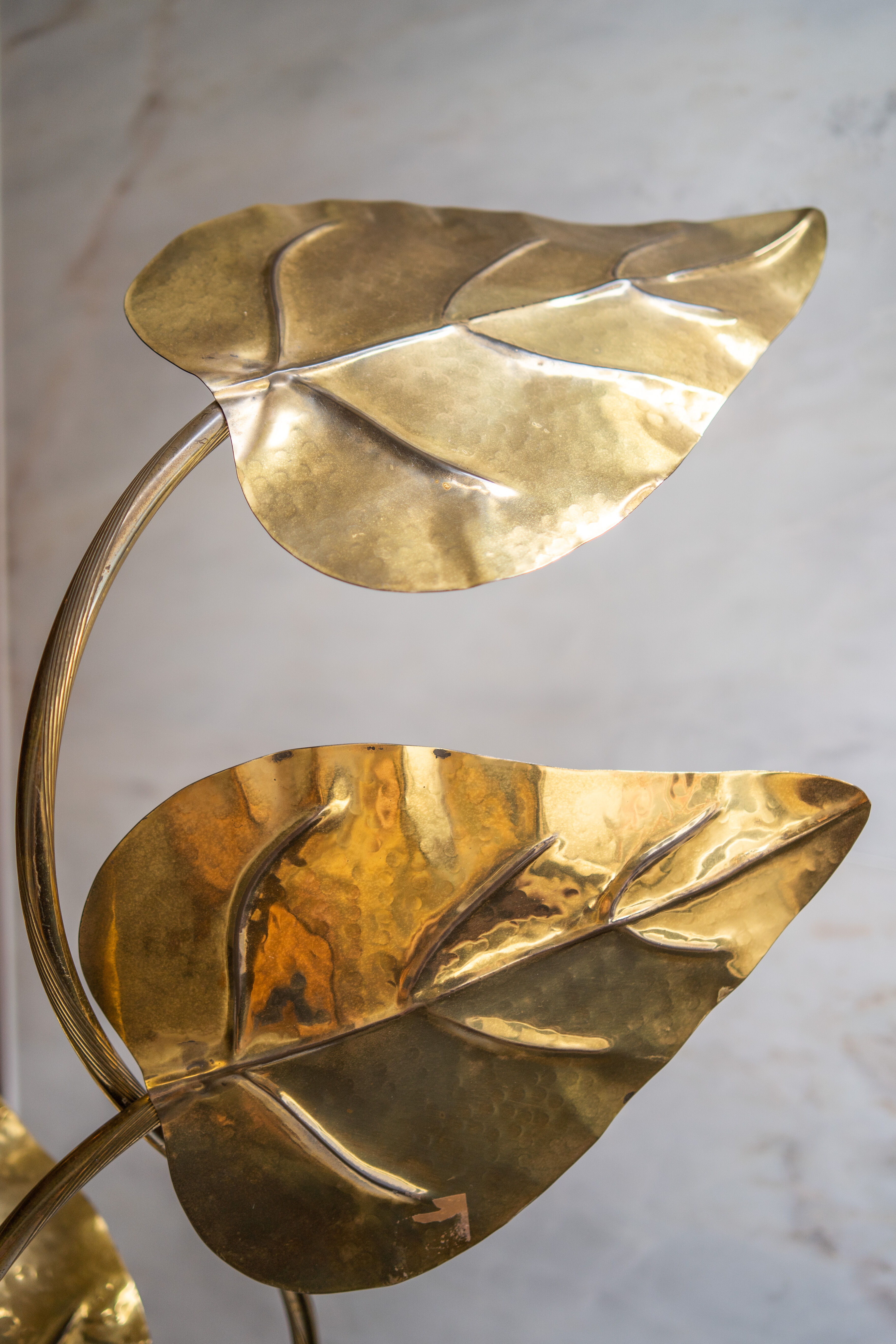 Rhubarb leaf brass floor lamp, Italy, 1970s