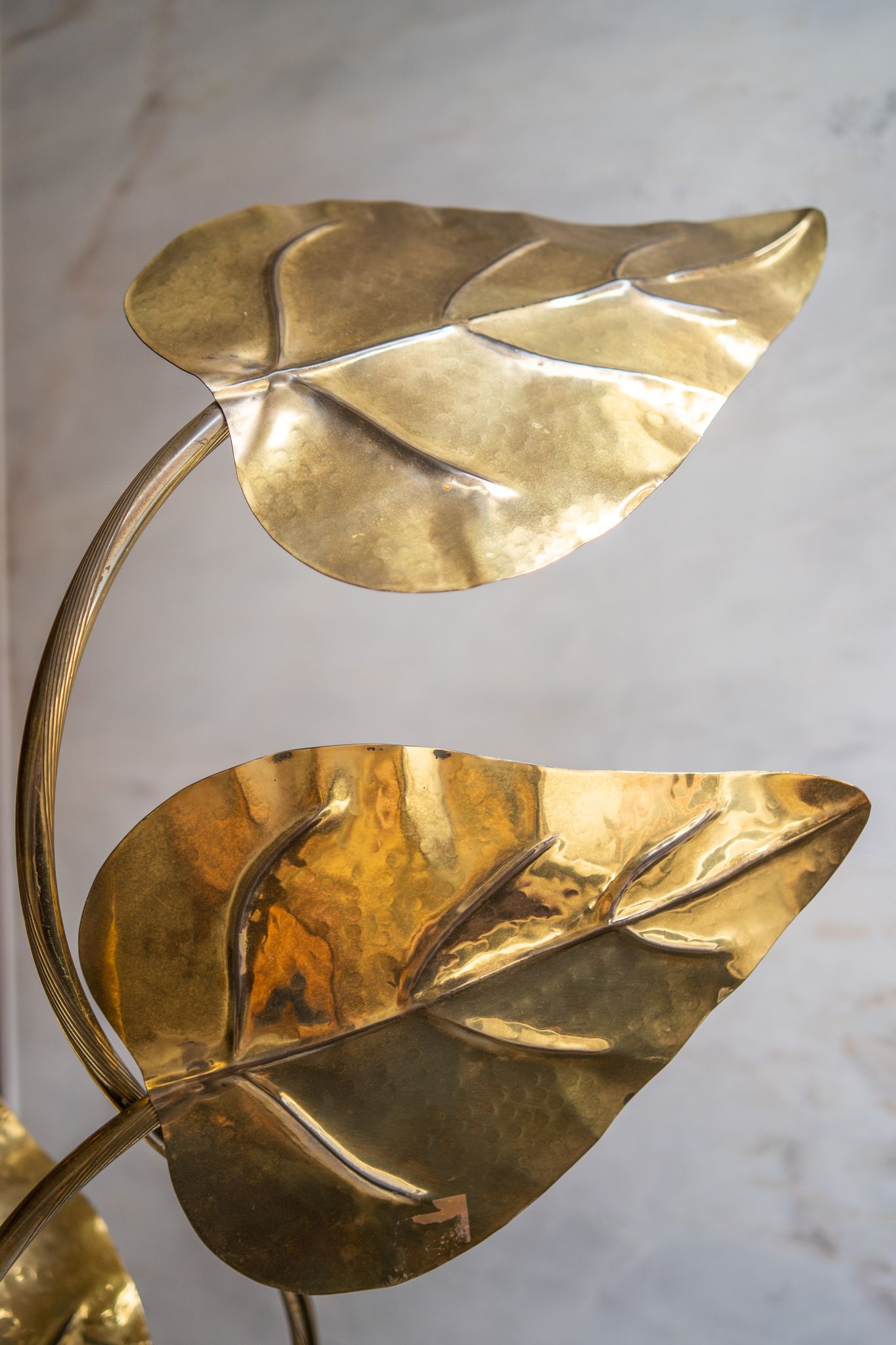 Rhubarb leaf brass floor lamp, Italy, 1970s