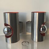 Paire appliques années 70 acier brossé ampoule chrome