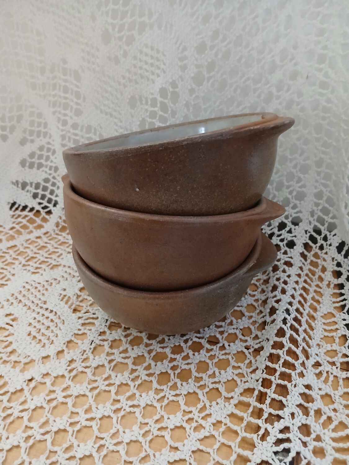 3 antique stoneware bowls