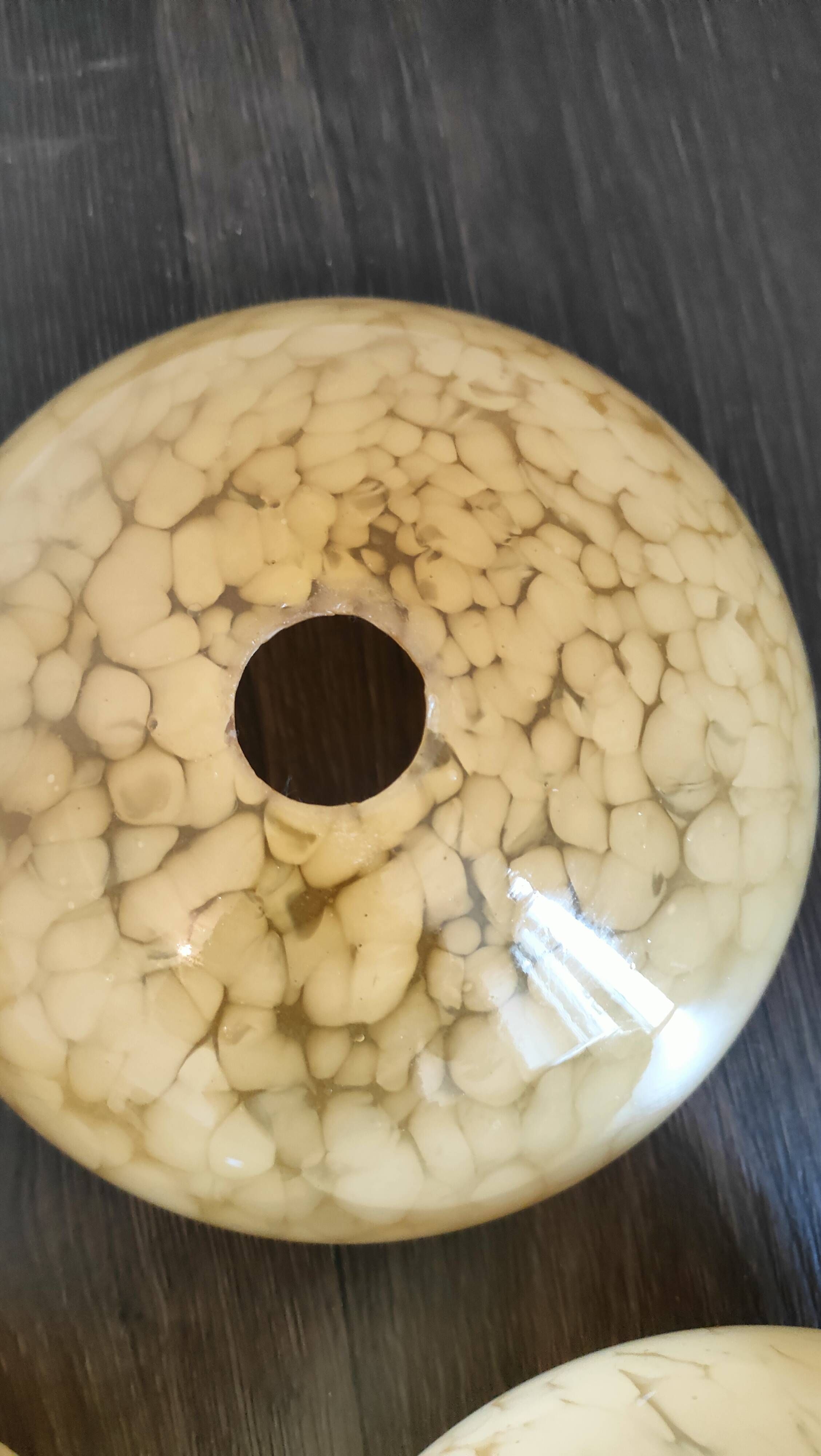 Set of 4 antique glass globes from Clichy, speckled yellow and white – Art Deco