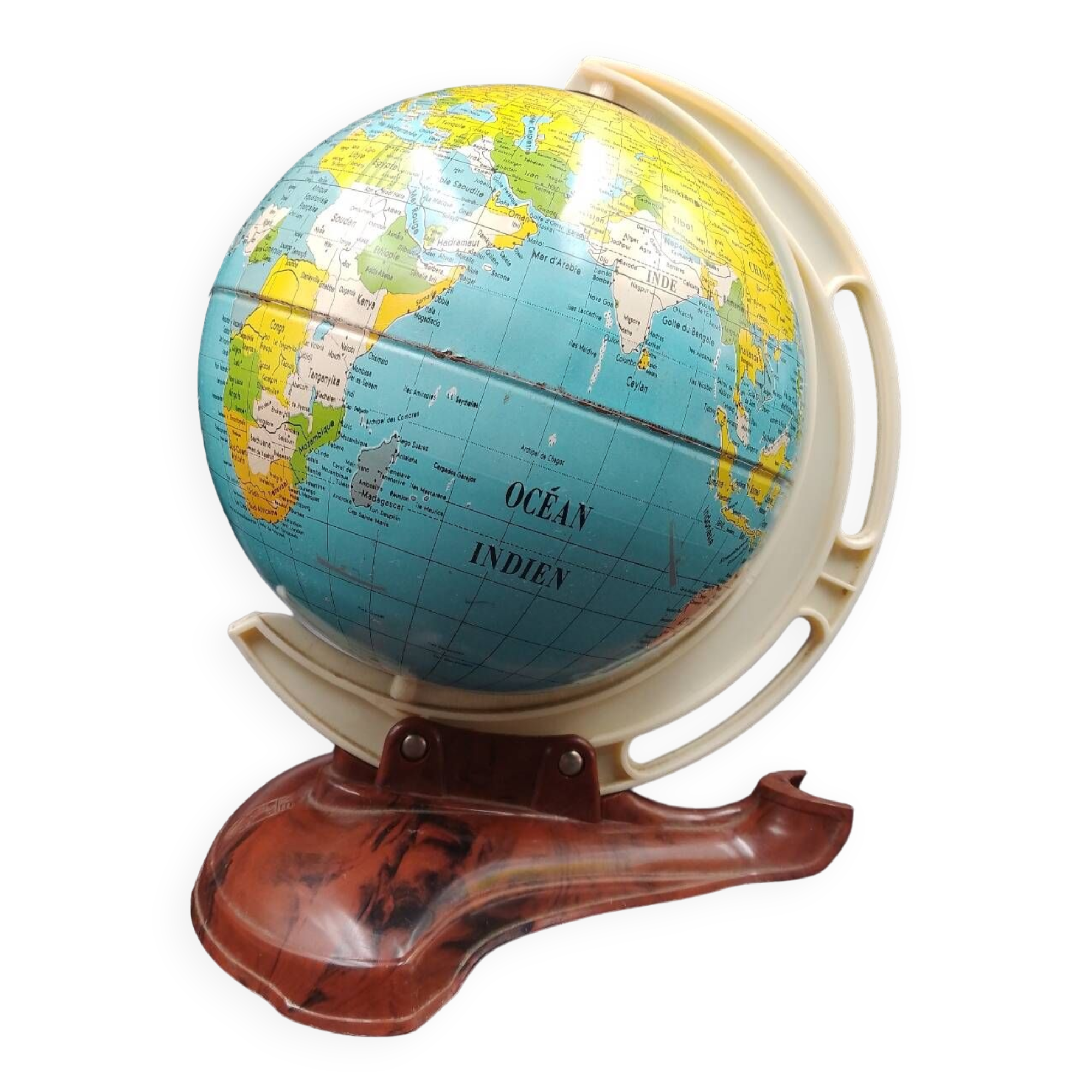 Terrestrial globe World map vintage metal and bakelite year 50-60 West Germany