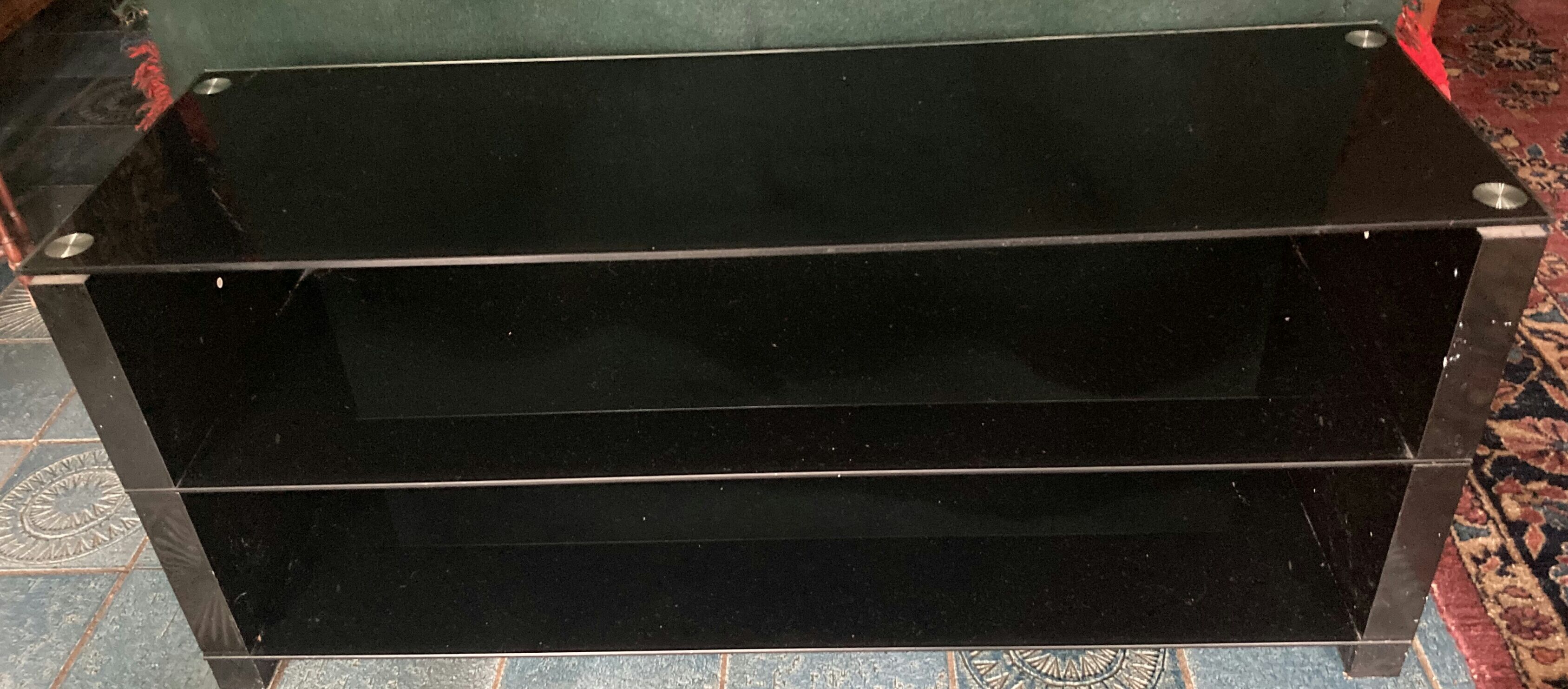 Low cabinet 1 shelf in black tempered glass for TV or other