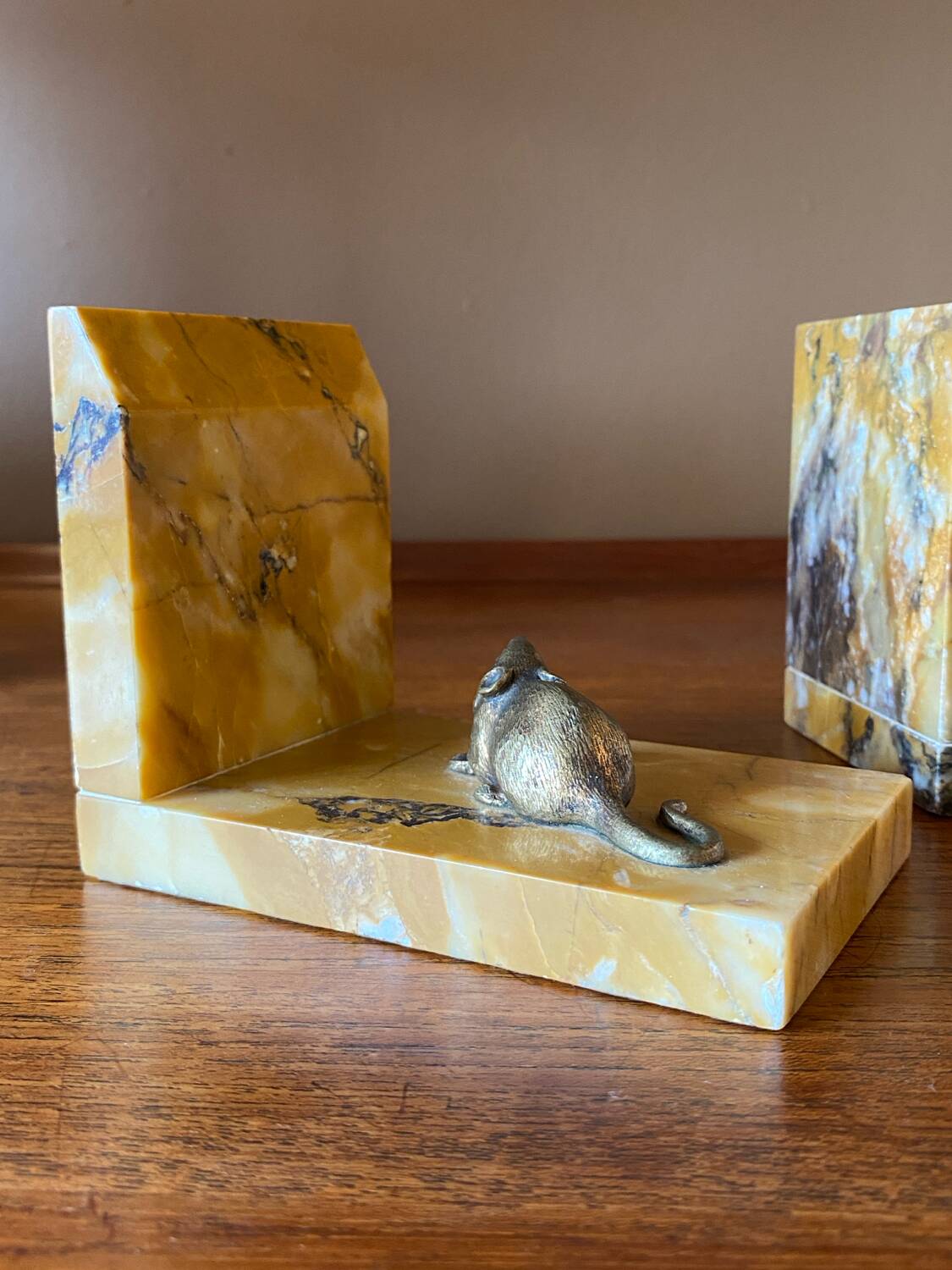 Art deco bookends by Jean Garnier, bronze and marble.