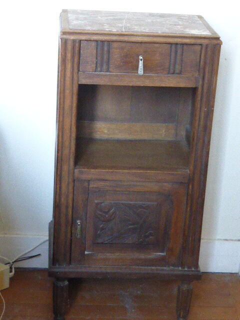 Wooden bedside and pink marble, carved flowers, art deco