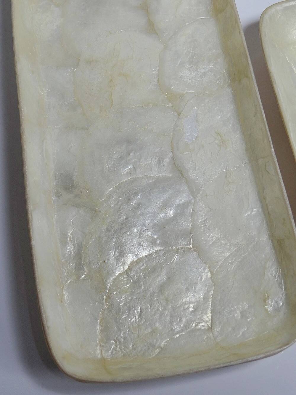 2 vintage rectangular empty pocket bowls in Capiz mother-of-pearl