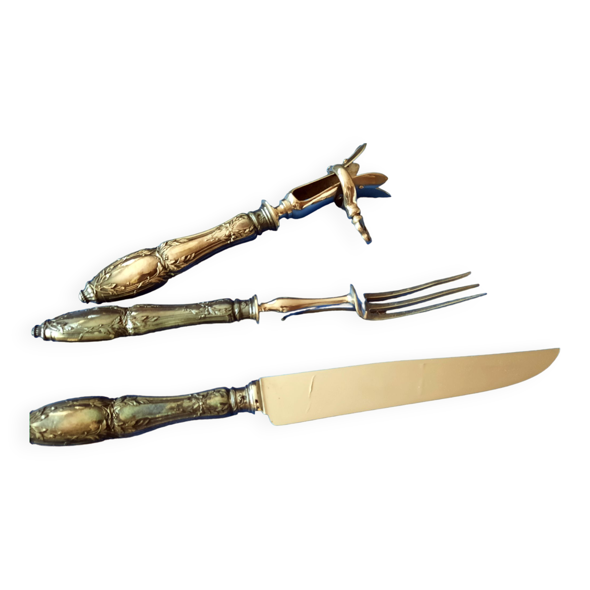 Napoleon III leg of lamb service, silver handle, stainless steel blade