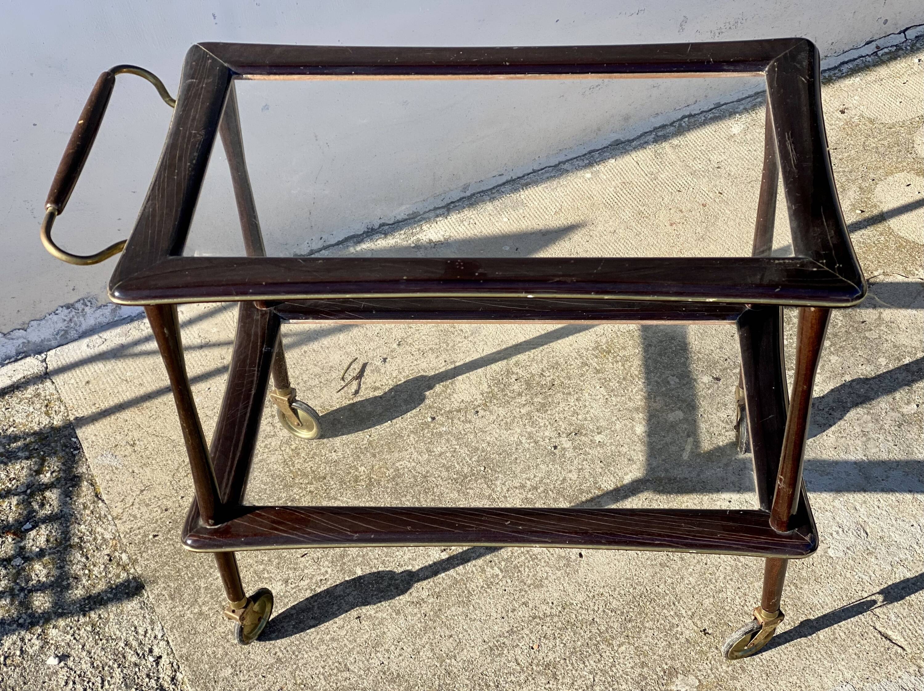 Vintage 1960s modernist serving table on wheels