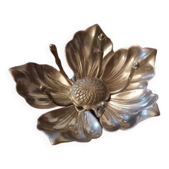 Cendrier 5 petales fleurs lotus amovibles  1970 metal argente