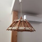 Hanging lamp with wood and cord from the 1990s.