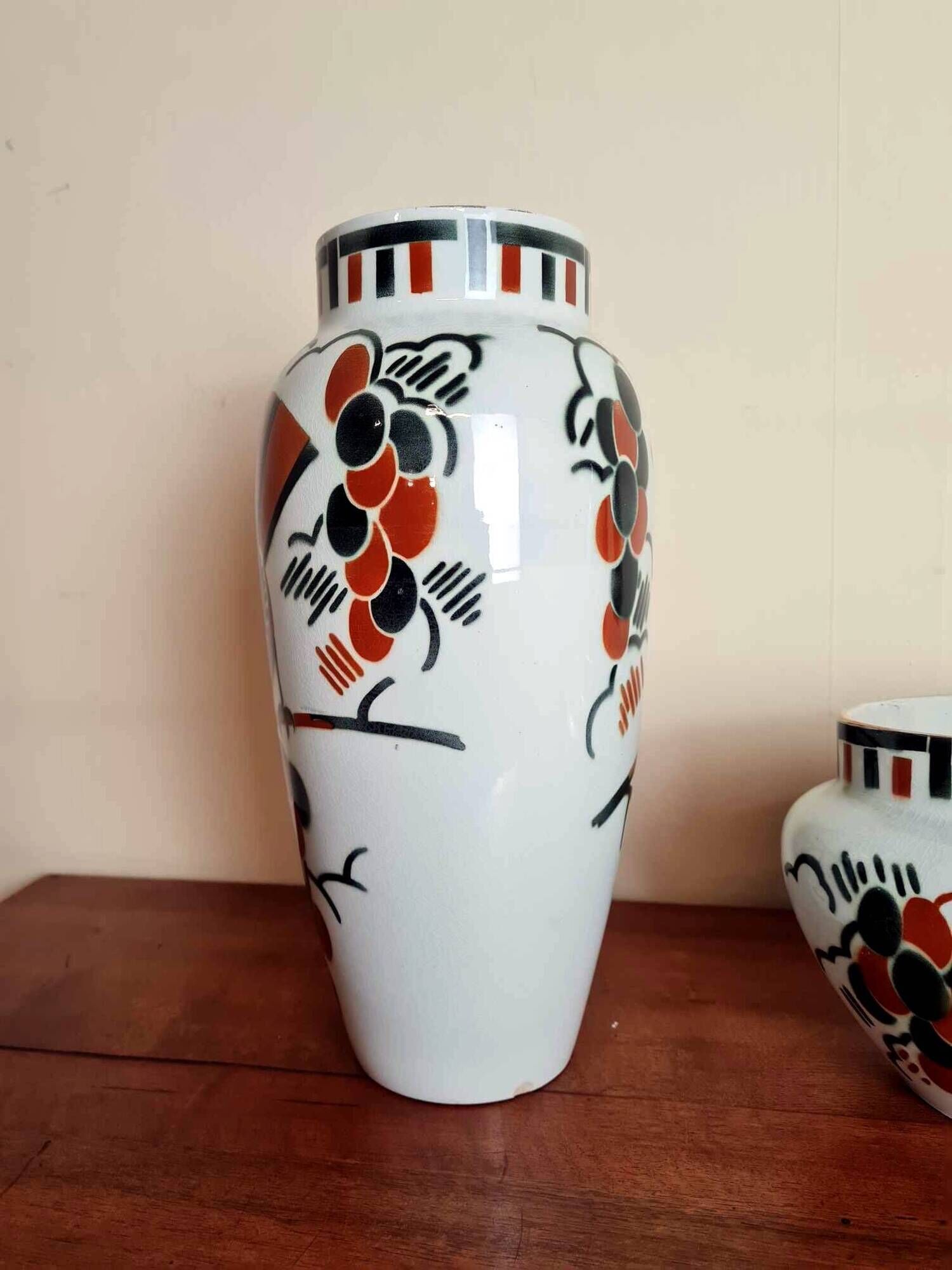 Keller e guérin luneville 1930: jardiniere and its 2 vases art deco period