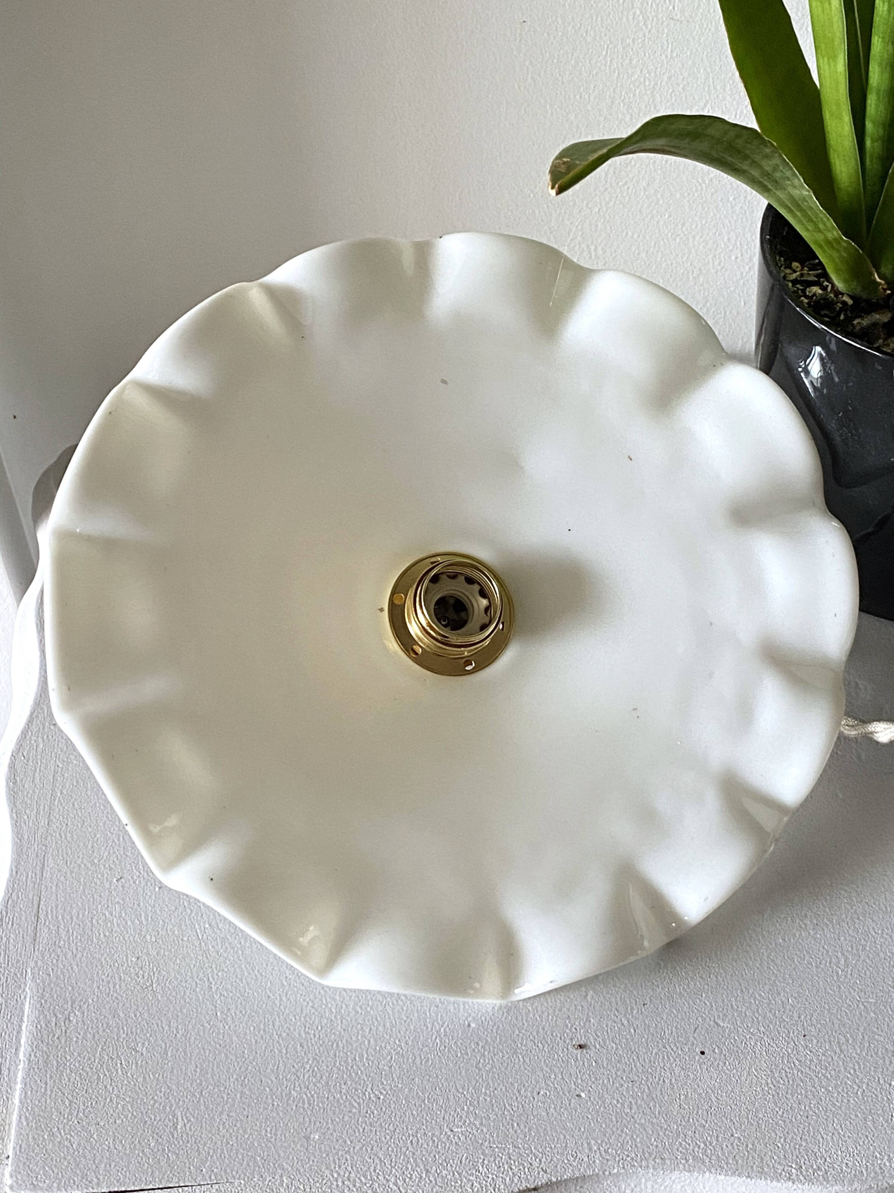 Ruffled opaline pendant light