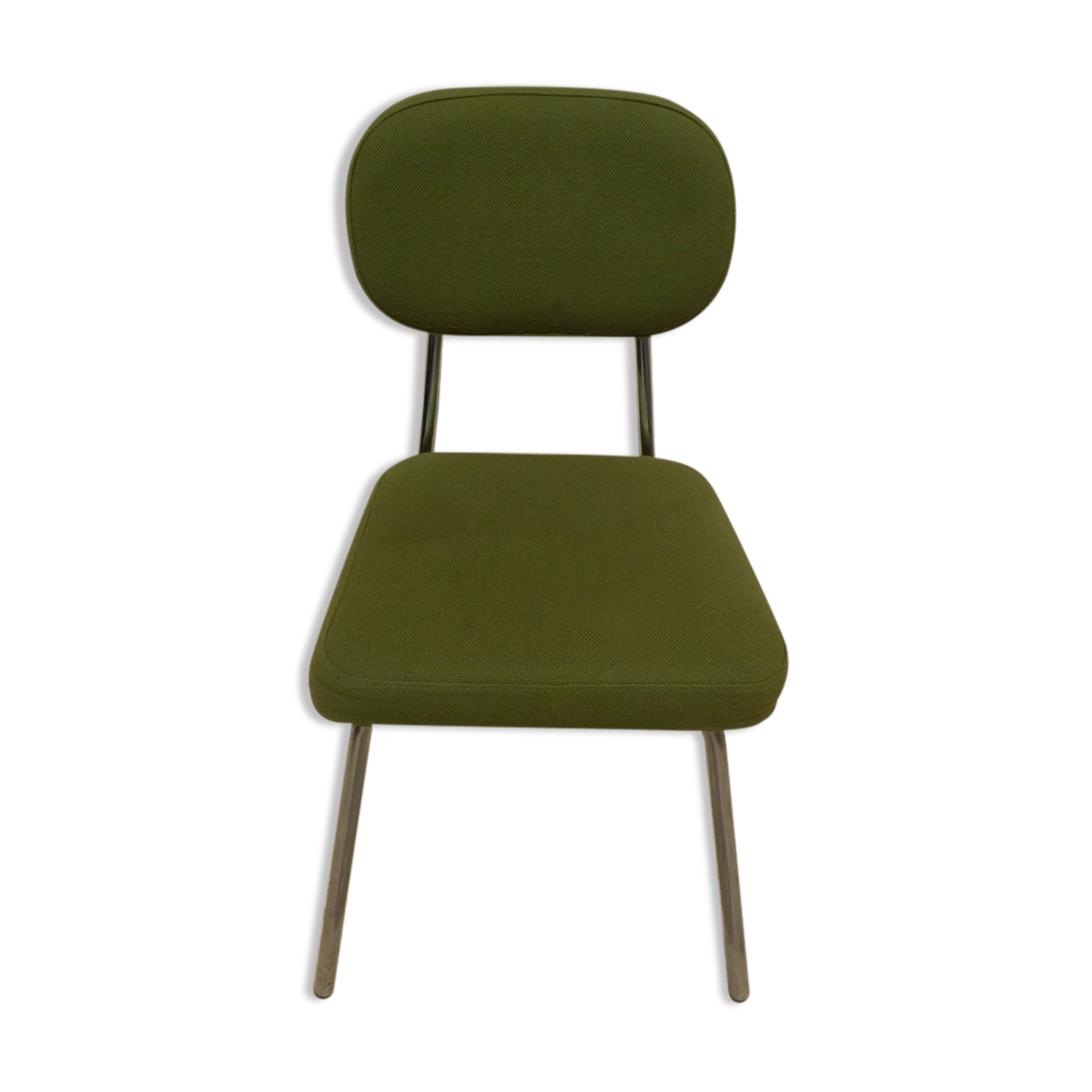 Vintage office chair upholstered in green fabrics with chrome metal structure