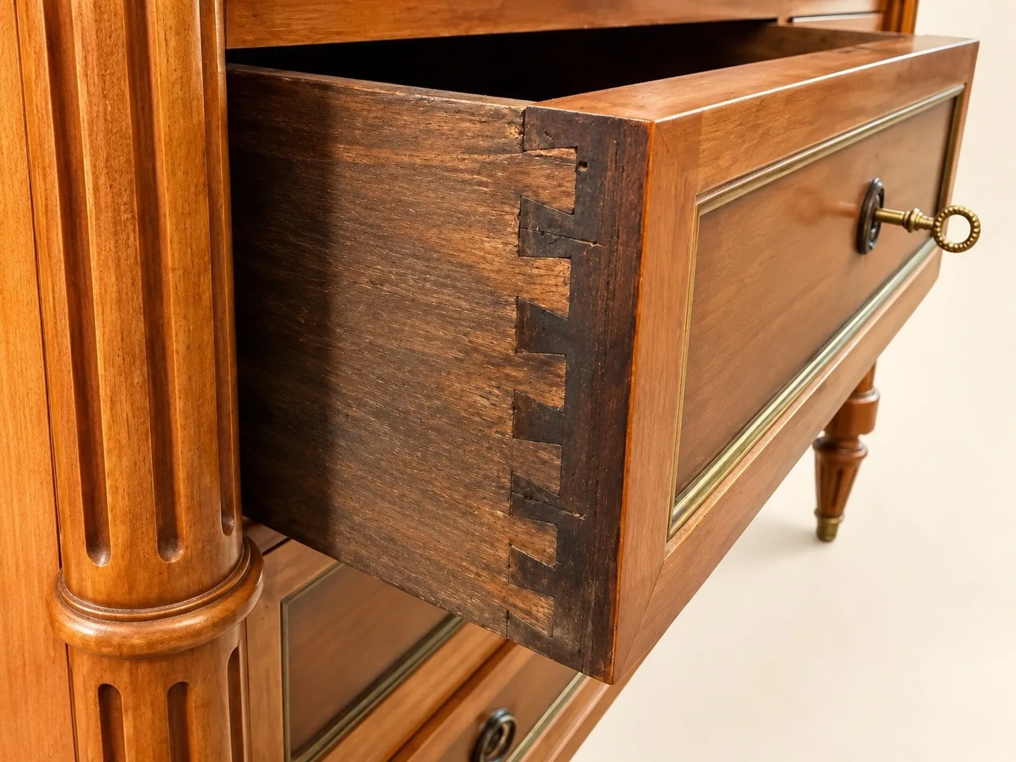 Louis XVI style commode – Solid mahogany – Brass inlays – Late 19th century