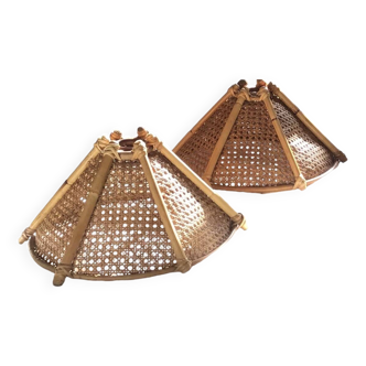 Set of two bamboo and cane lampshades