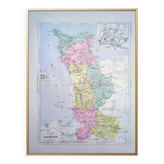The English Channel, old map, printed in 1883.