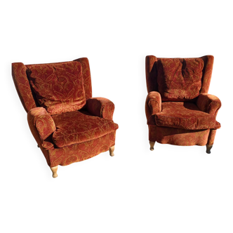 paire de fauteuils chesterfield des années 1950 tissu d origine