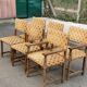 2 Henri II armchairs in solid wood and yellow-beige velvet.