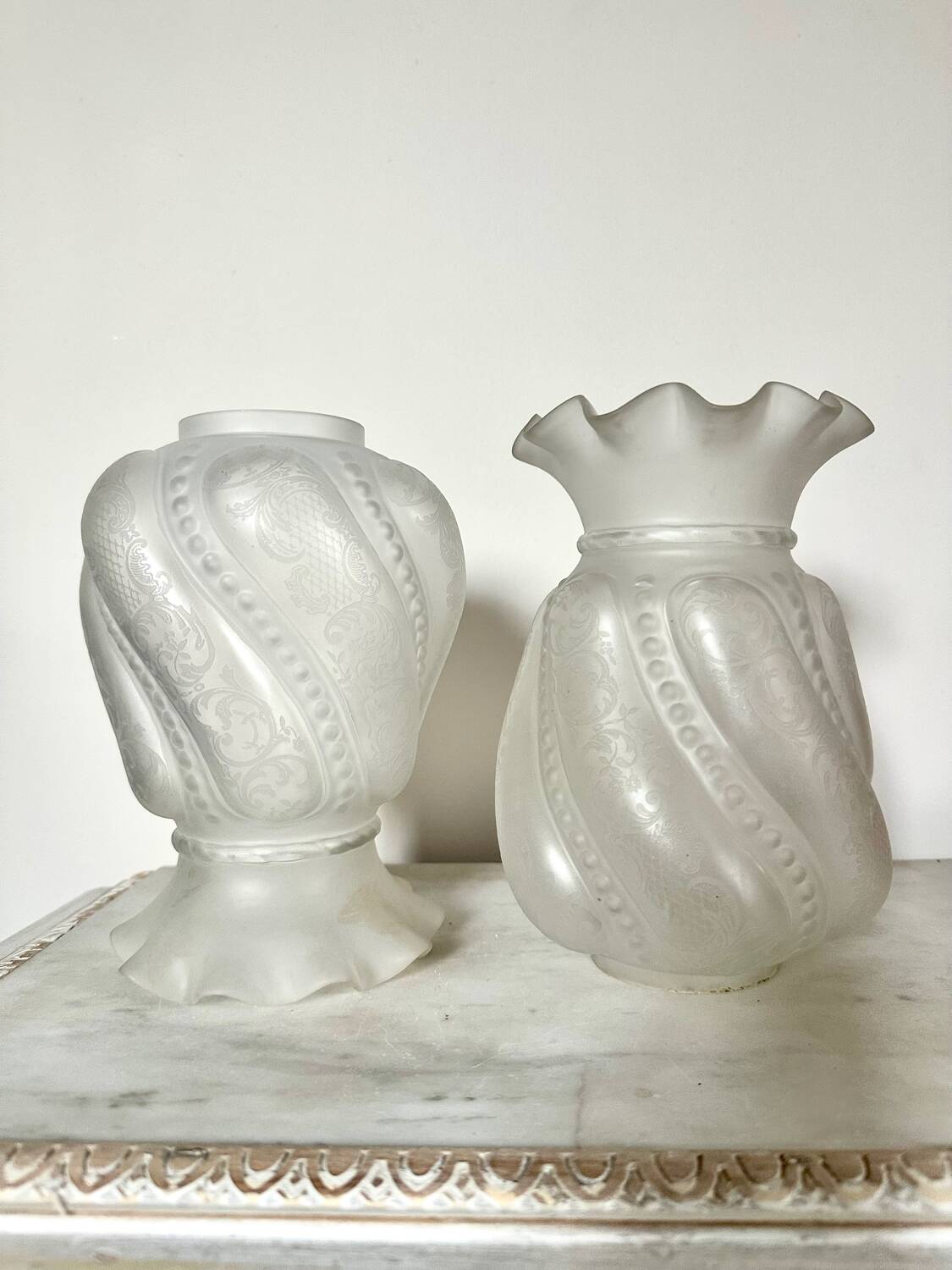 Pair of Napoleon III bronze and glass lamps