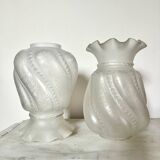 Pair of Napoleon III bronze and glass lamps