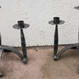 Pair of wrought iron candlesticks