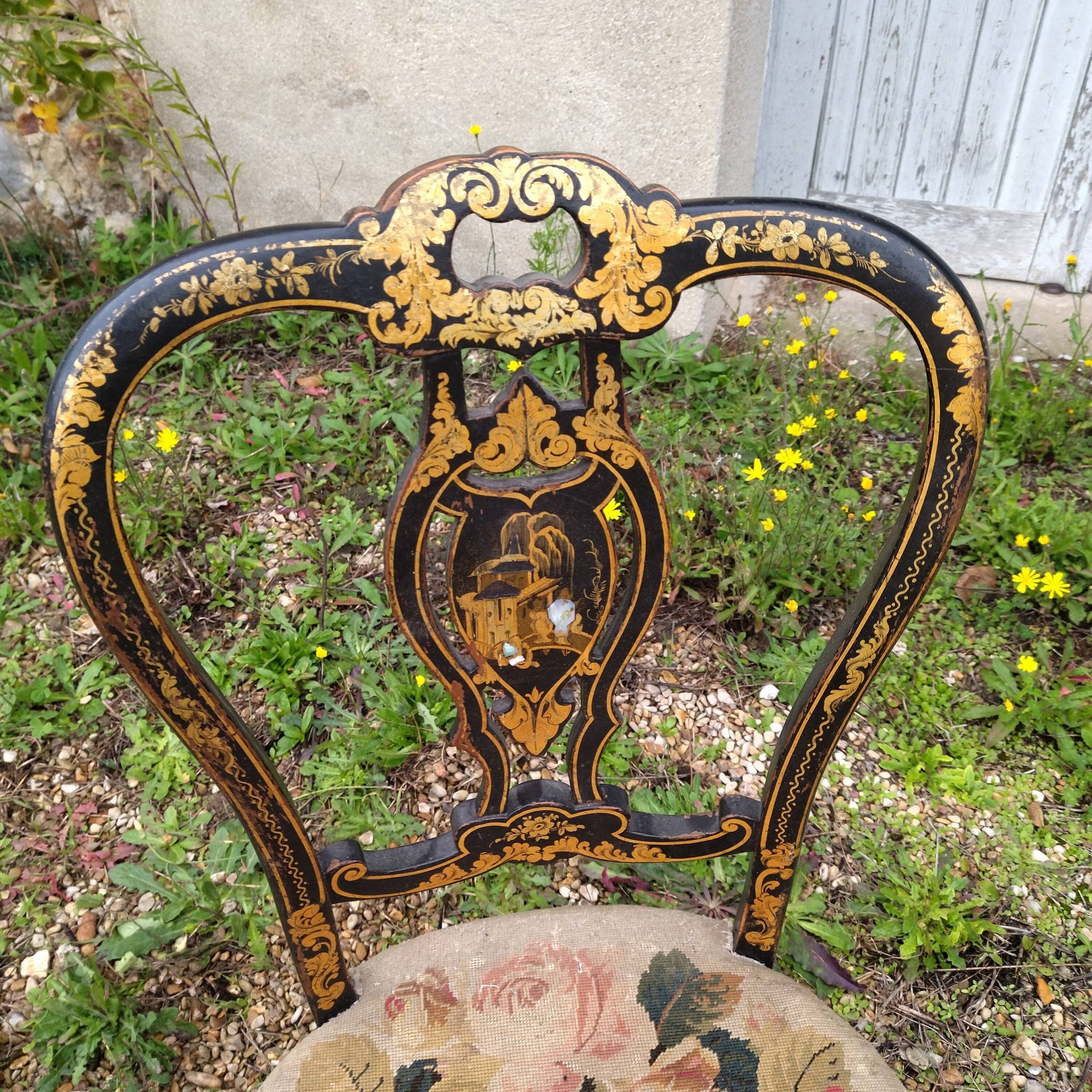 chair Napoleon III gilded wood mother-of-pearl XIXth