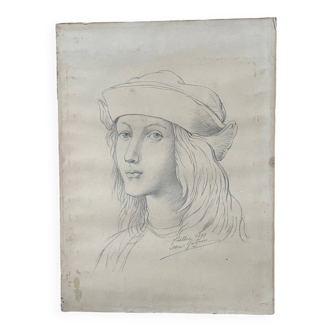 Tableau : Dessin - portrait de femme fin XIX