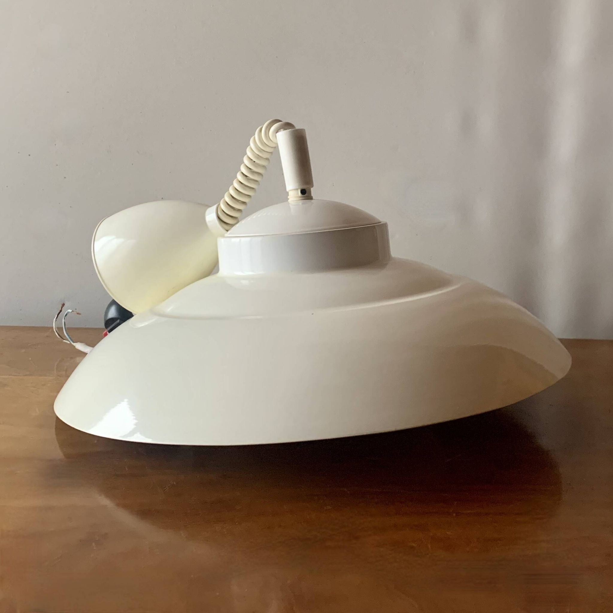 Vintage white metal pendant light - up and down system - Space Age Design