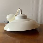 Vintage white metal pendant light - up and down system - Space Age Design