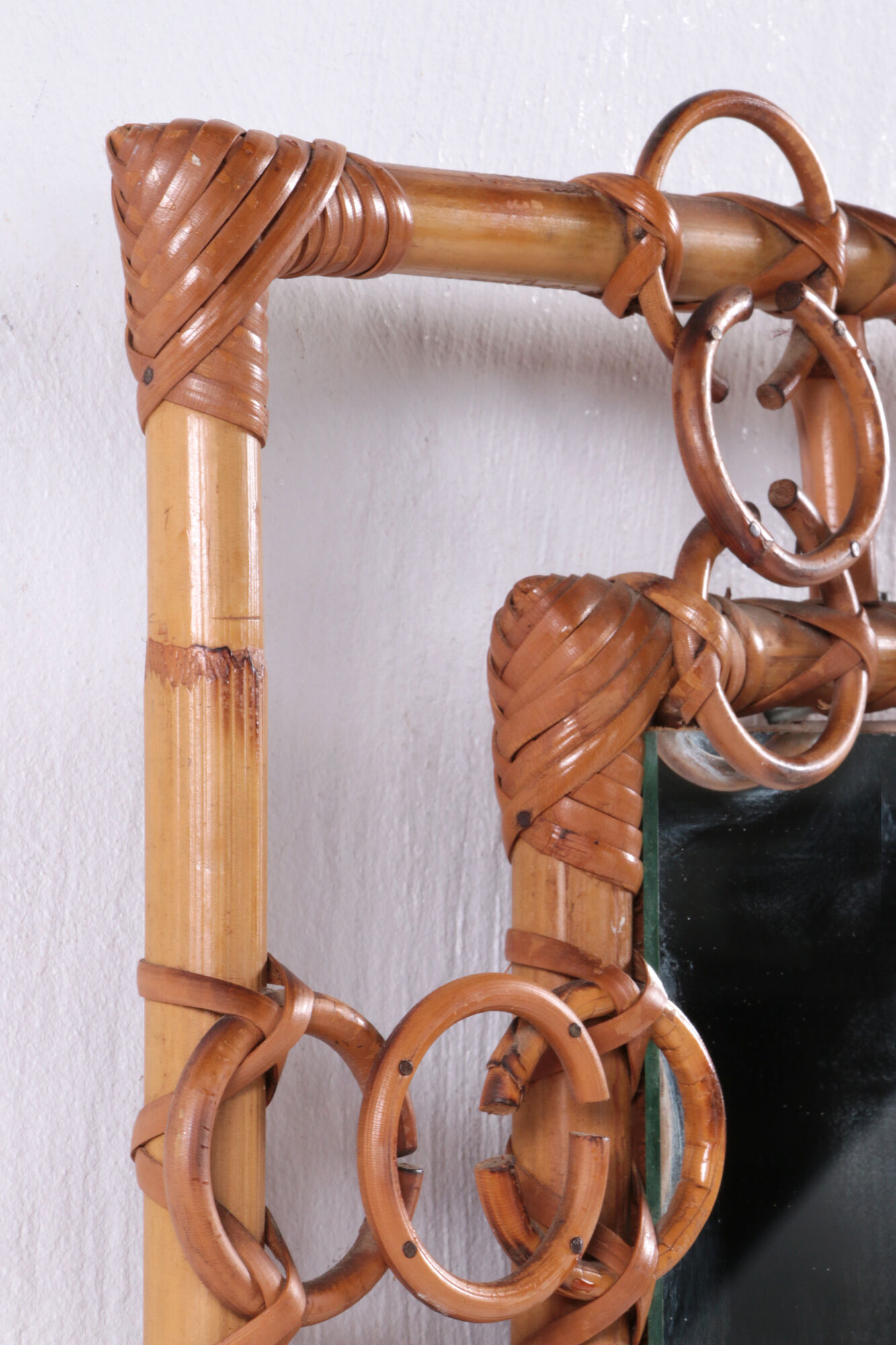 Bamboo with rattan french carved mirror rare beautiful, 1960
