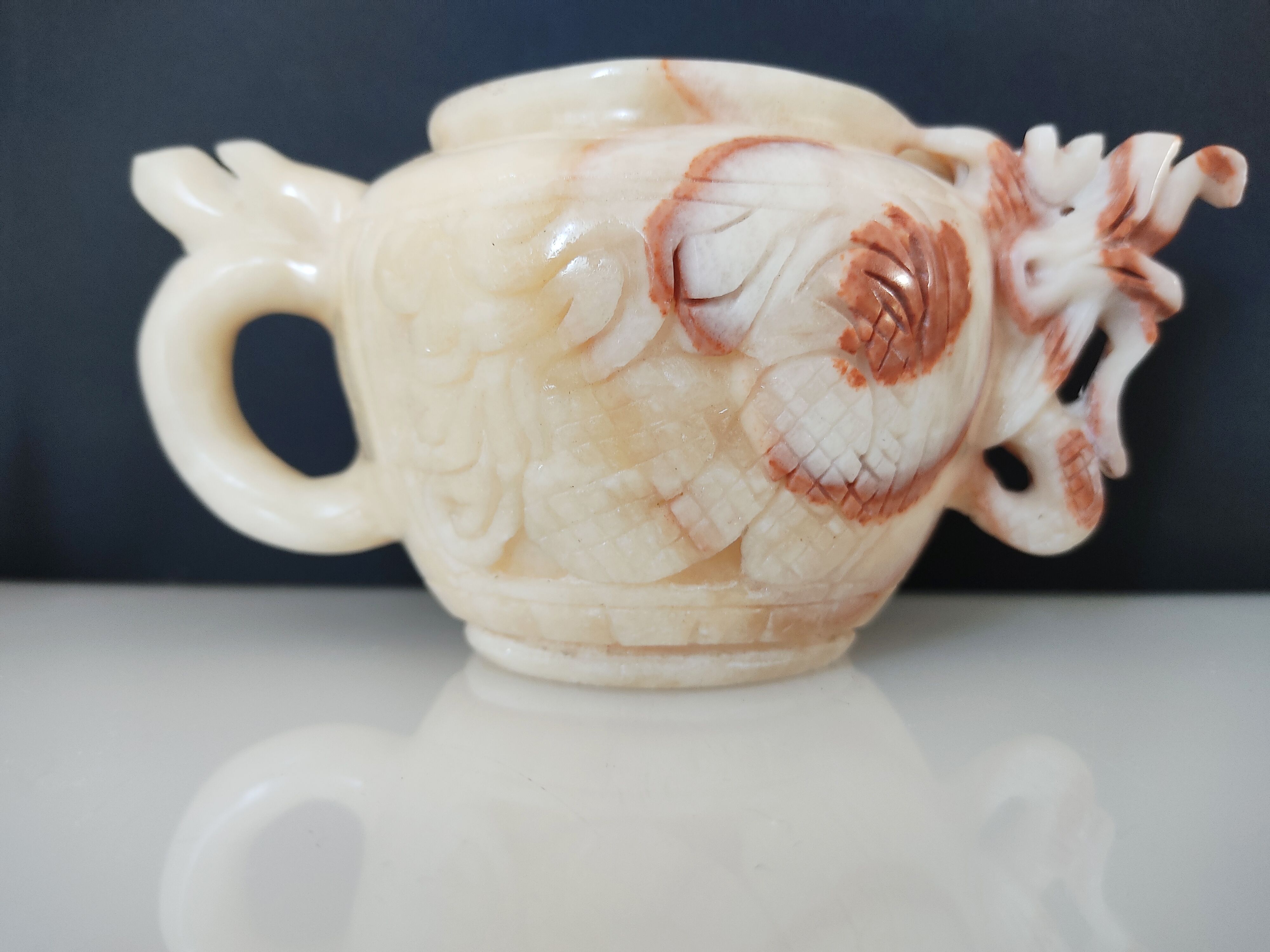 Chinese decorative teapot dragon in cut stone