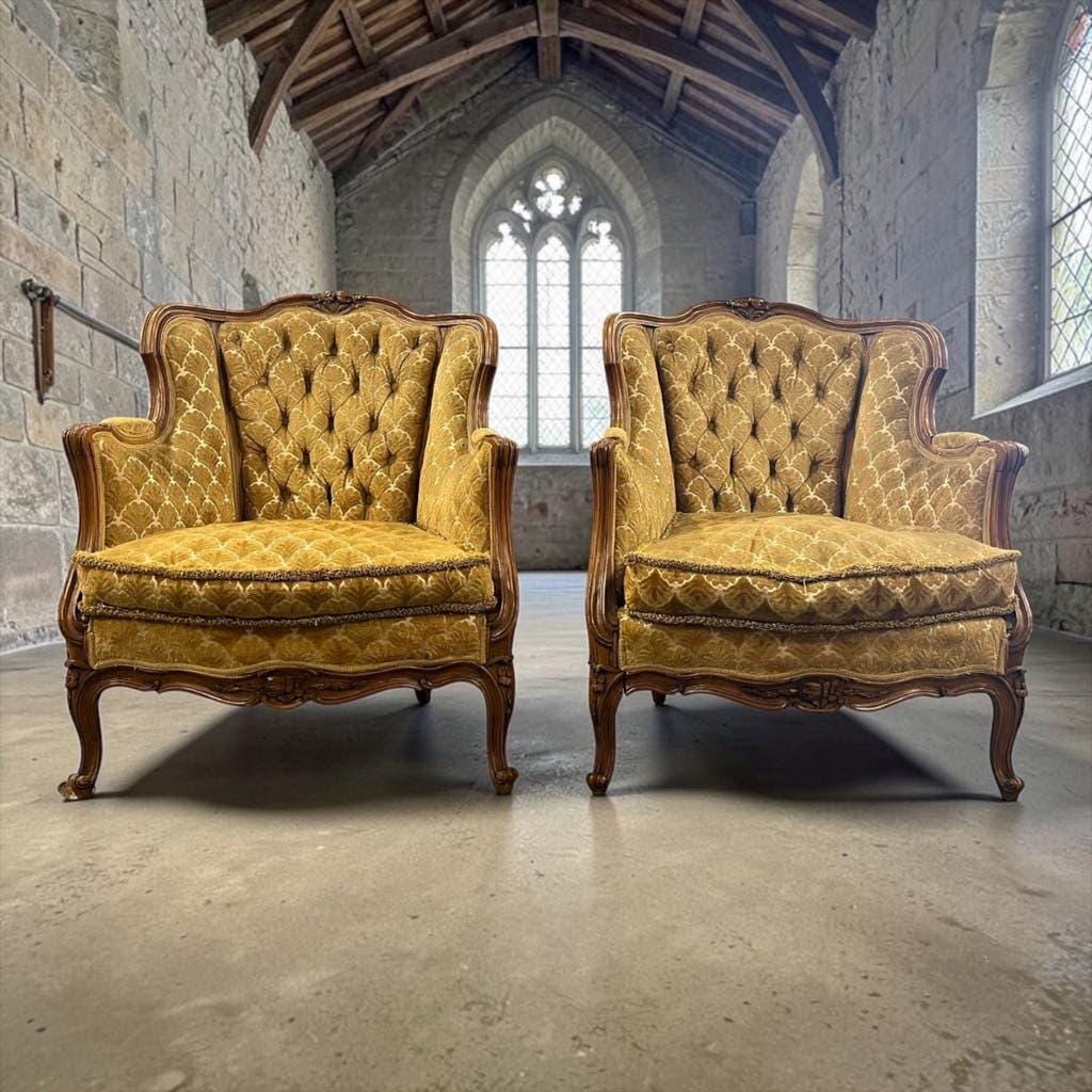 Fauteuil baroque vintage jaune doré / une place / canapé