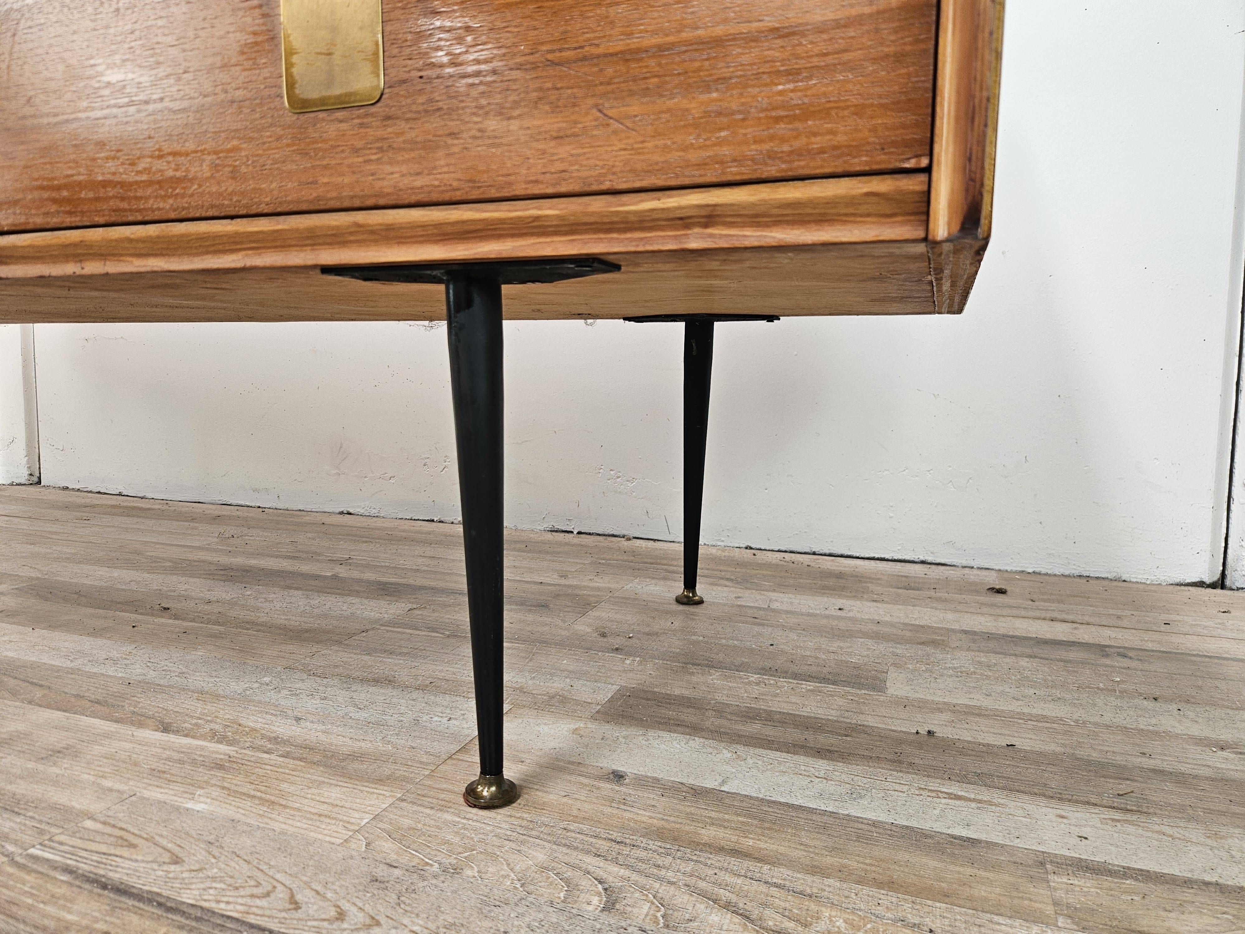 1960s walnut chest of drawers with iron and brass details