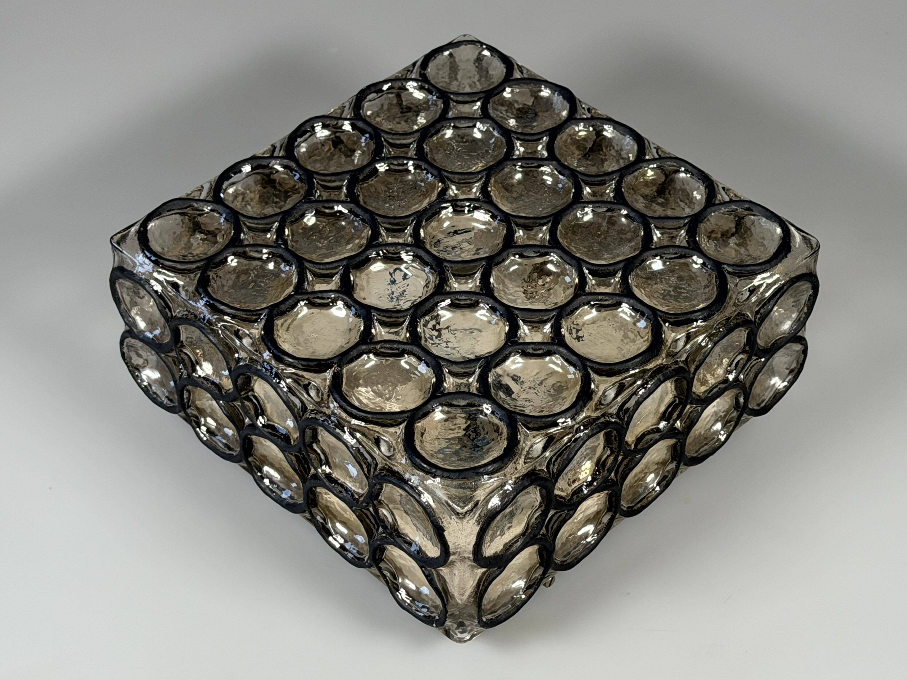 60s 70s Ceiling Lamp Plafoniere Glashütte Limburg Germany Glass & Metal