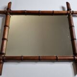 Turned wooden mirror in imitation of bamboo, mid-century, 50 cm x 60 cm