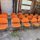 Sérié 39 chaises 4 fauteuils DSC 106 en tissu orange par Giancarlo Piretti pour Castelli