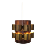 Danish cylindrical hanging lamp in brown and gold 1980s