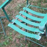 Pair of mid century distressed painted iron garden chairs