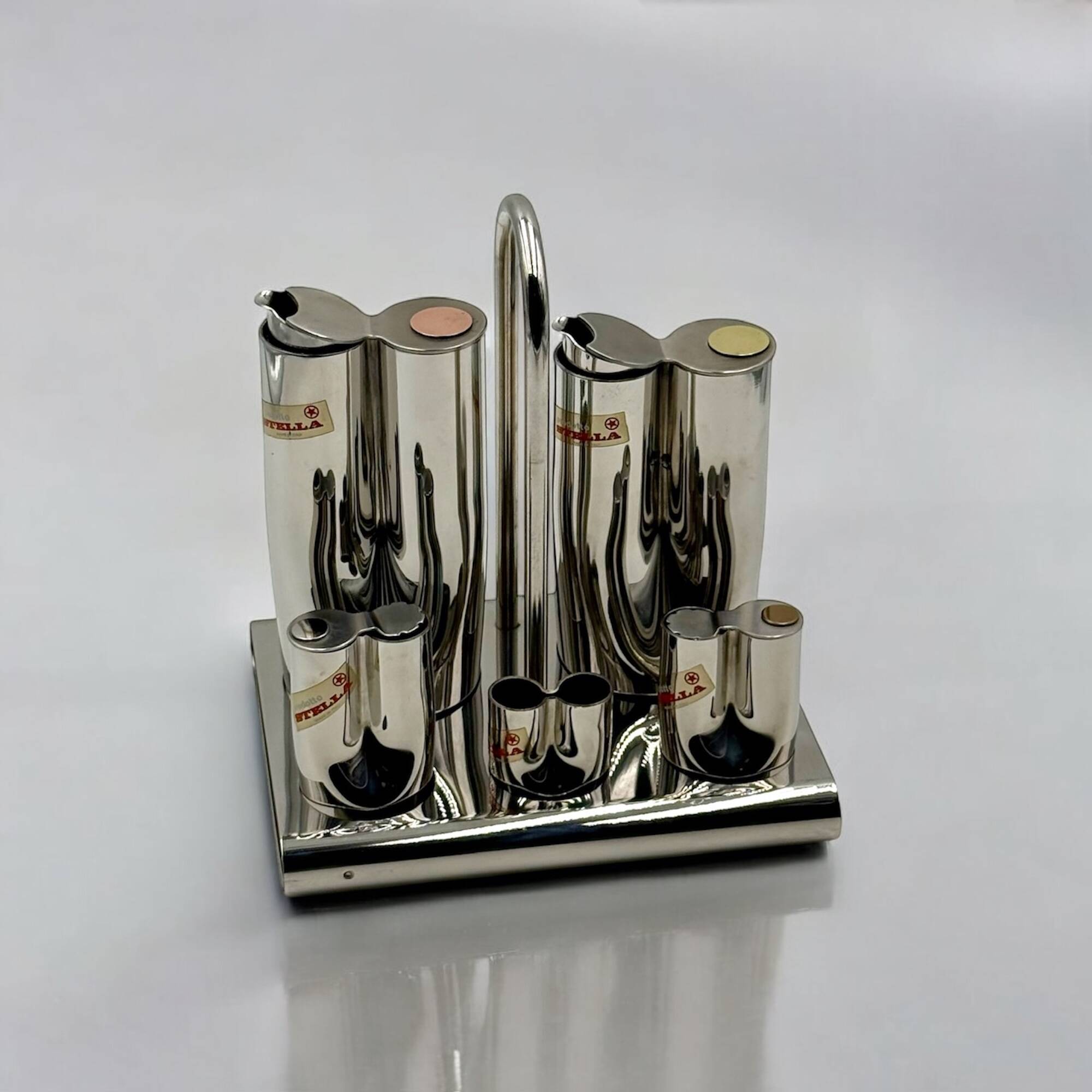 Mid Century Menage Set in Polished Stainless Steel from Stella, Made in Italy, 1970s