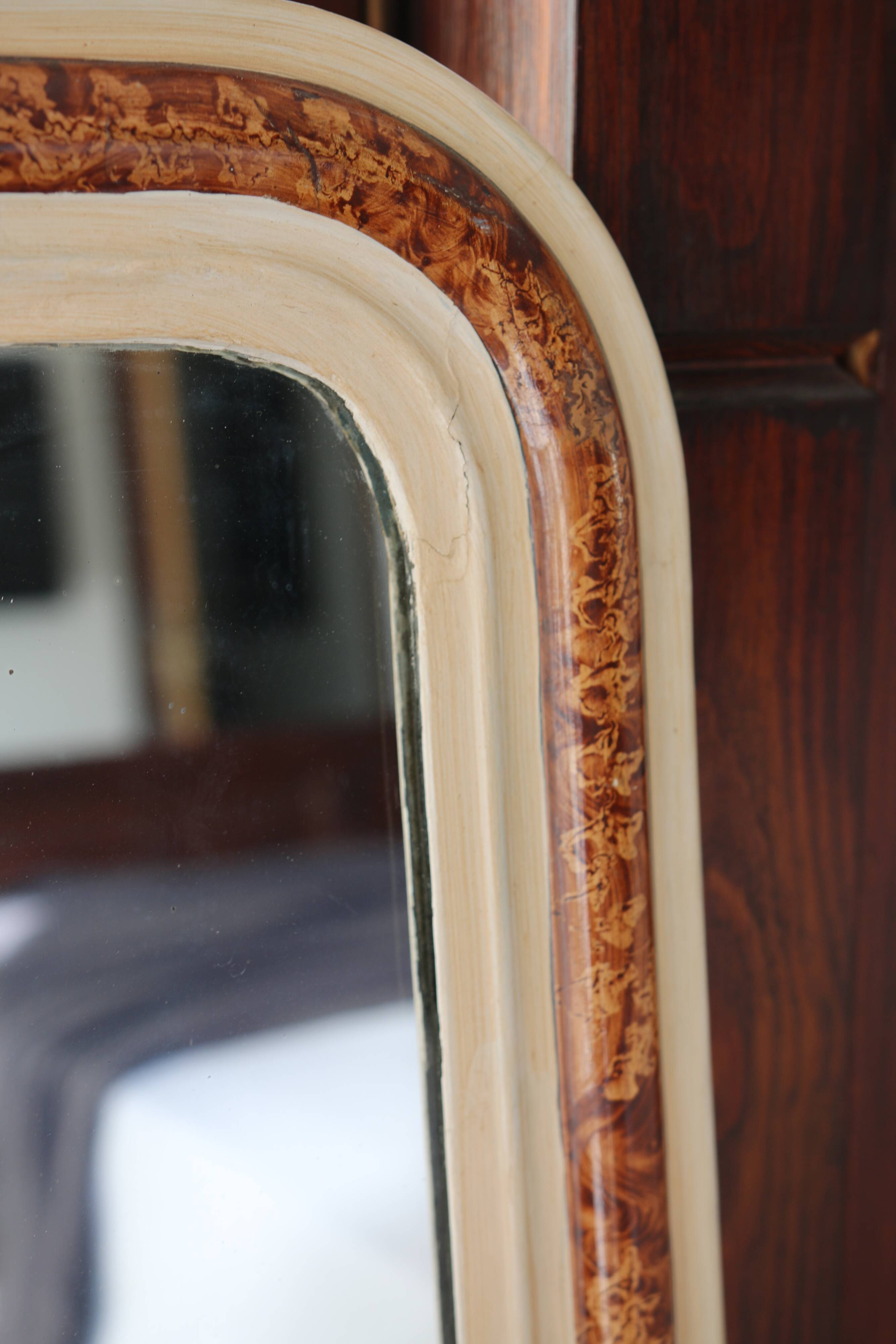 Antique Louis Philippe style mirror, burl wood