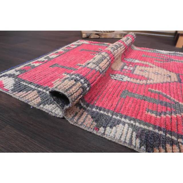 Vintage Turkish Hand-Knotted Wool Cotton Pink Runner Rug 85x260