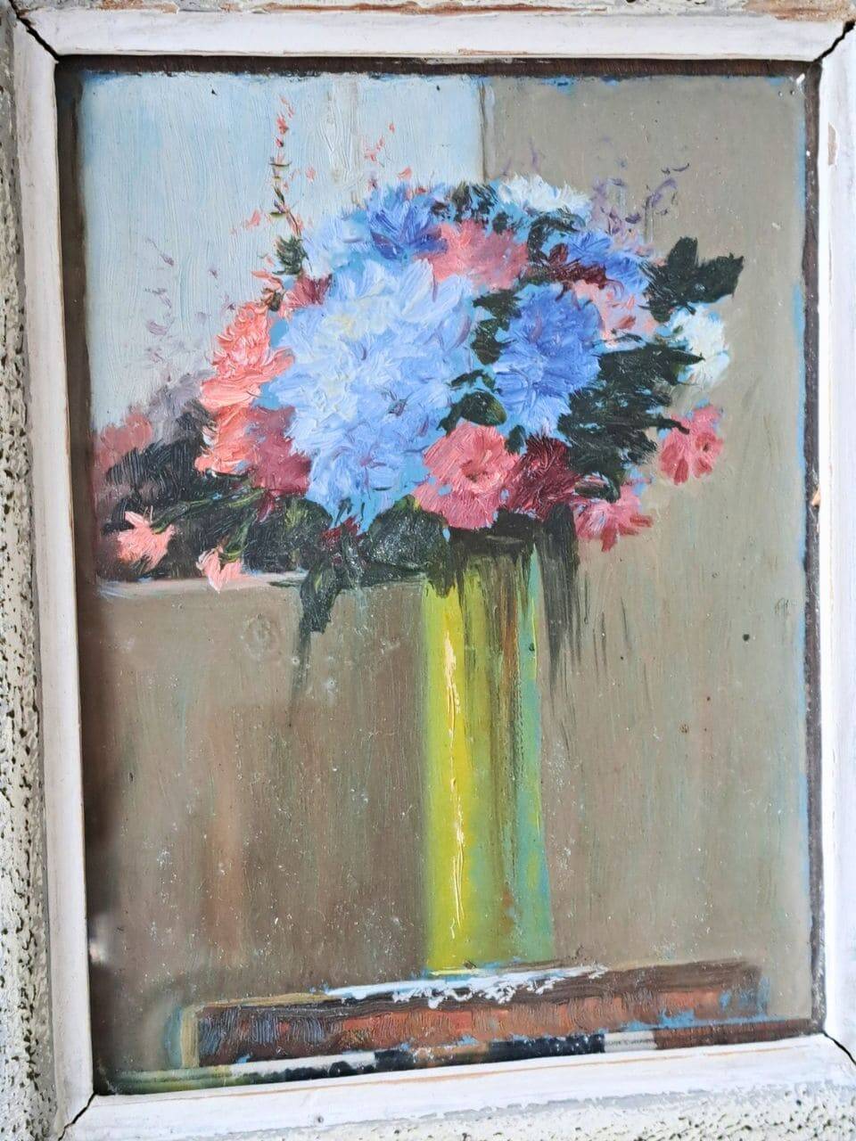 Pair of small antique floral oils by Jean Le Flaouter