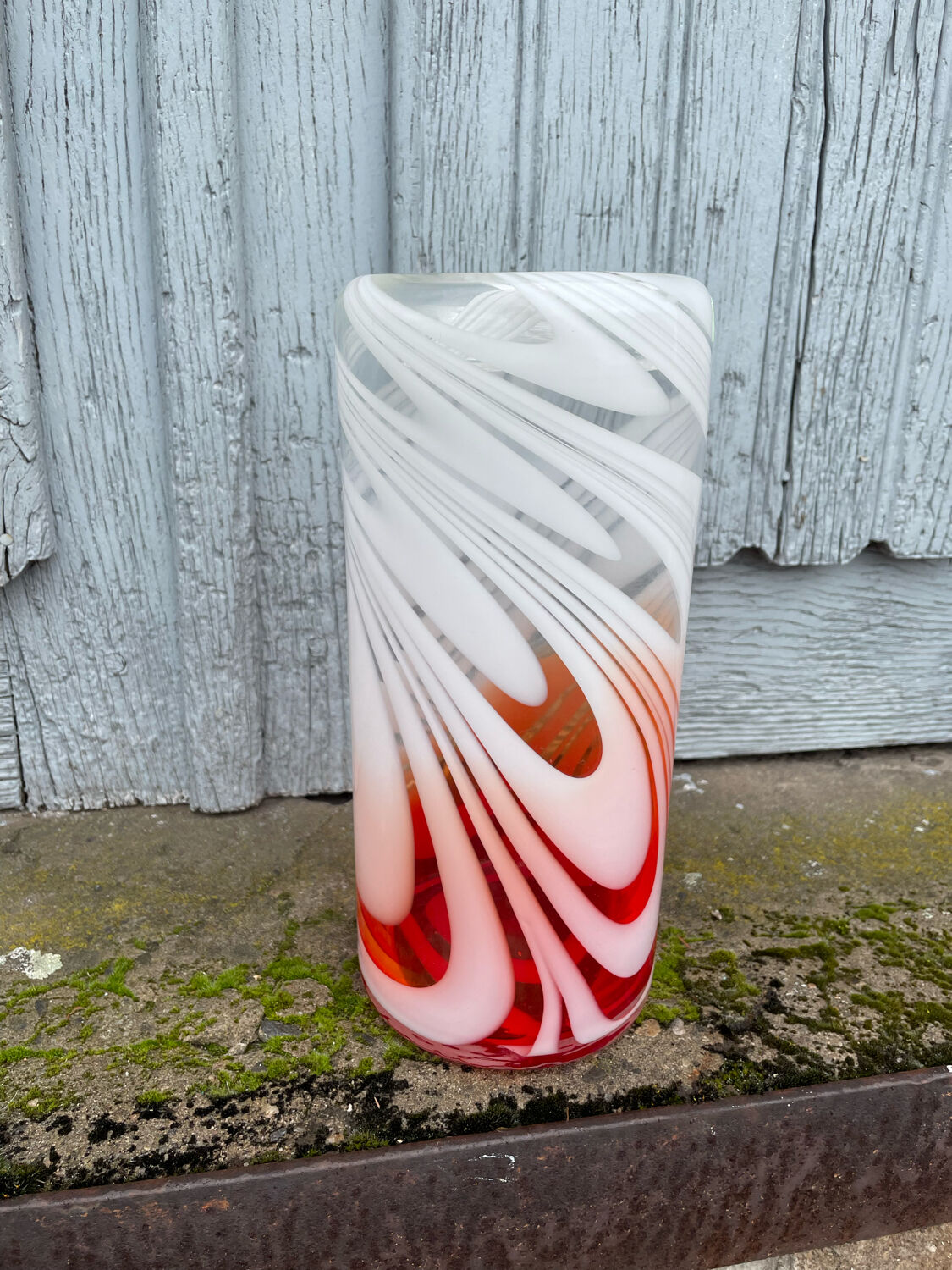 Mid Century modern hand blown “Flame glass vase