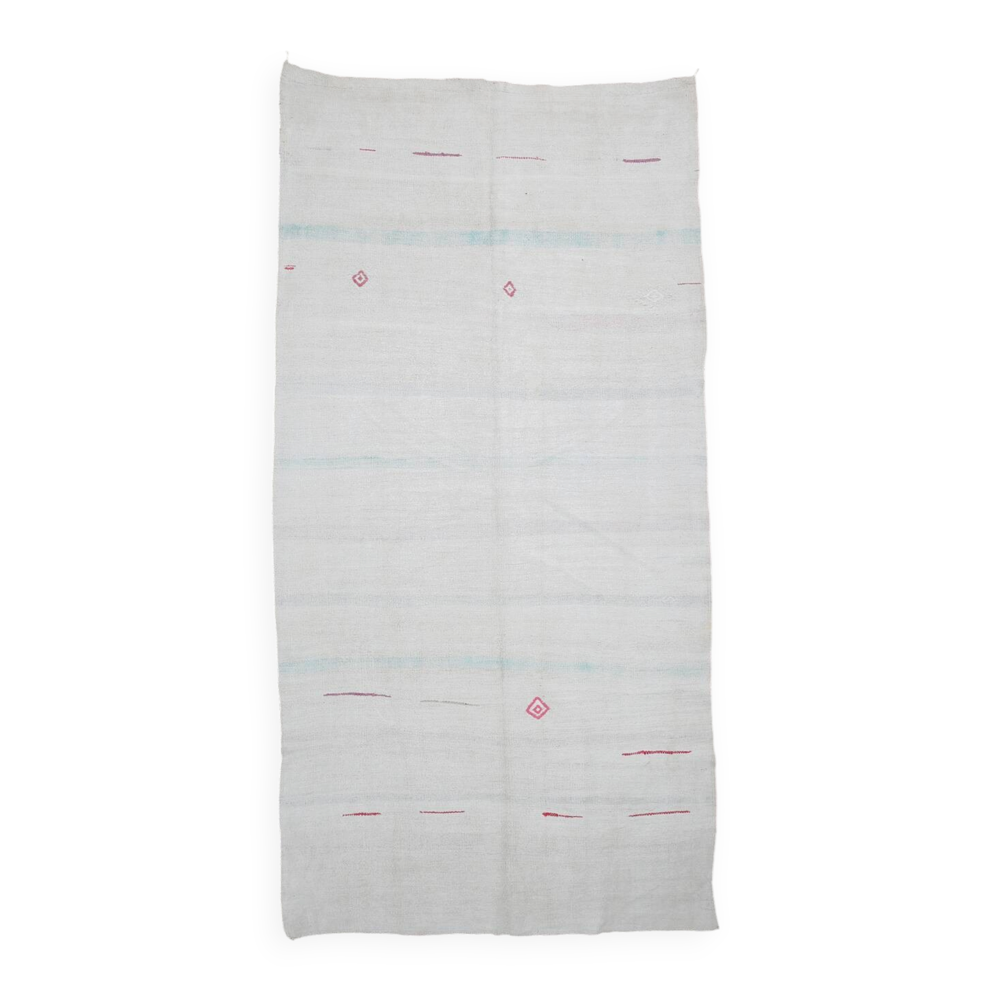6x12 Off-White Long Wide Hand Woven Turkish Minimal Vintage Rug, 176x358 Cm