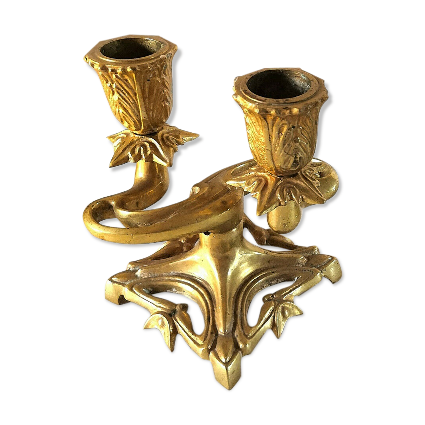 Pair of art nouveau design candlesticks in bronze
