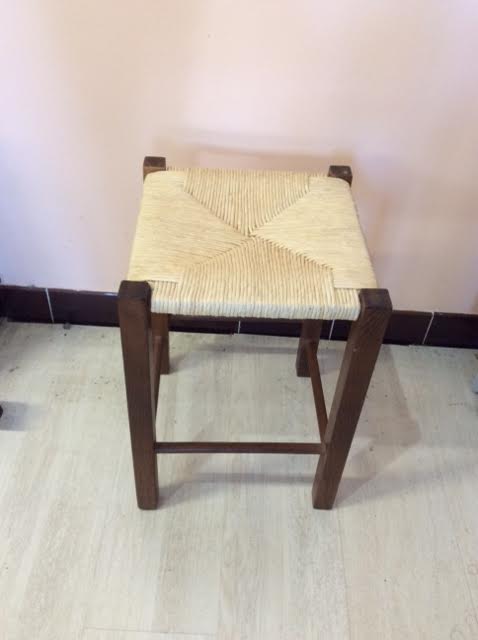 Wooden and straw stool