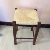Wooden and straw stool