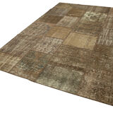 Handwoven oriental overdyed 196 cm x 304 cm brown patchwork carpet